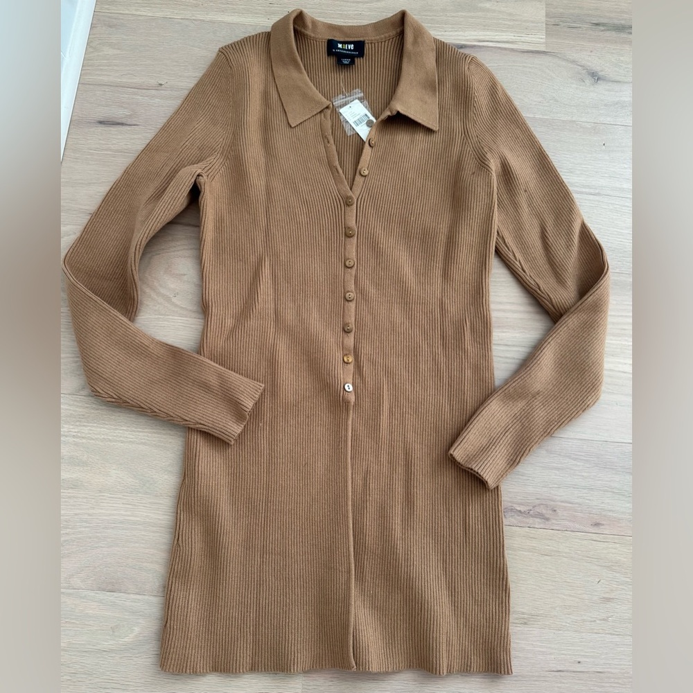 NEW Anthropologie Maeve Long Sweater Top Large Cardigan Tunic NWT Tan